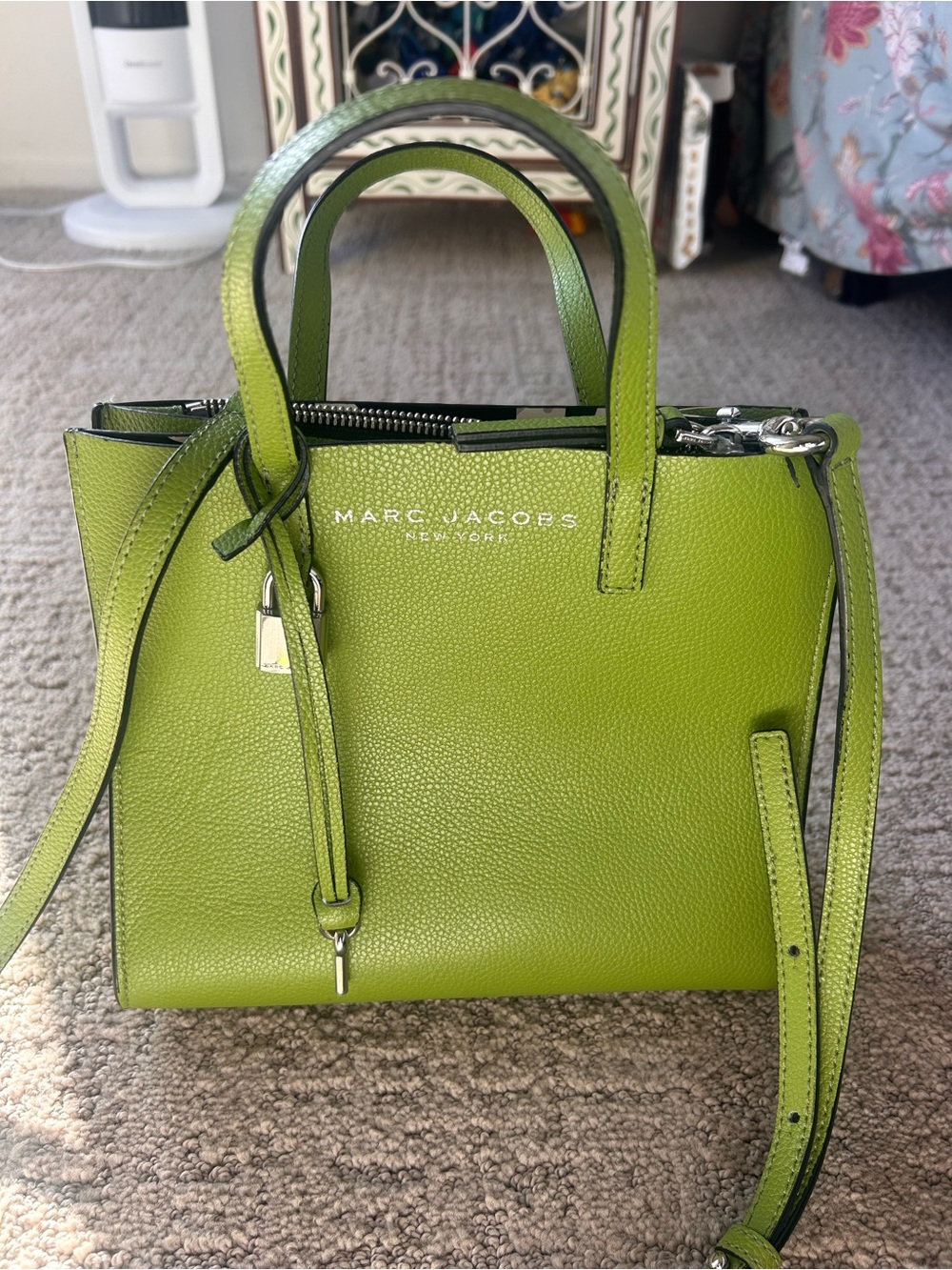 Marc Jacobs Green Pebbled Leather Satchel with Shoulder Strap